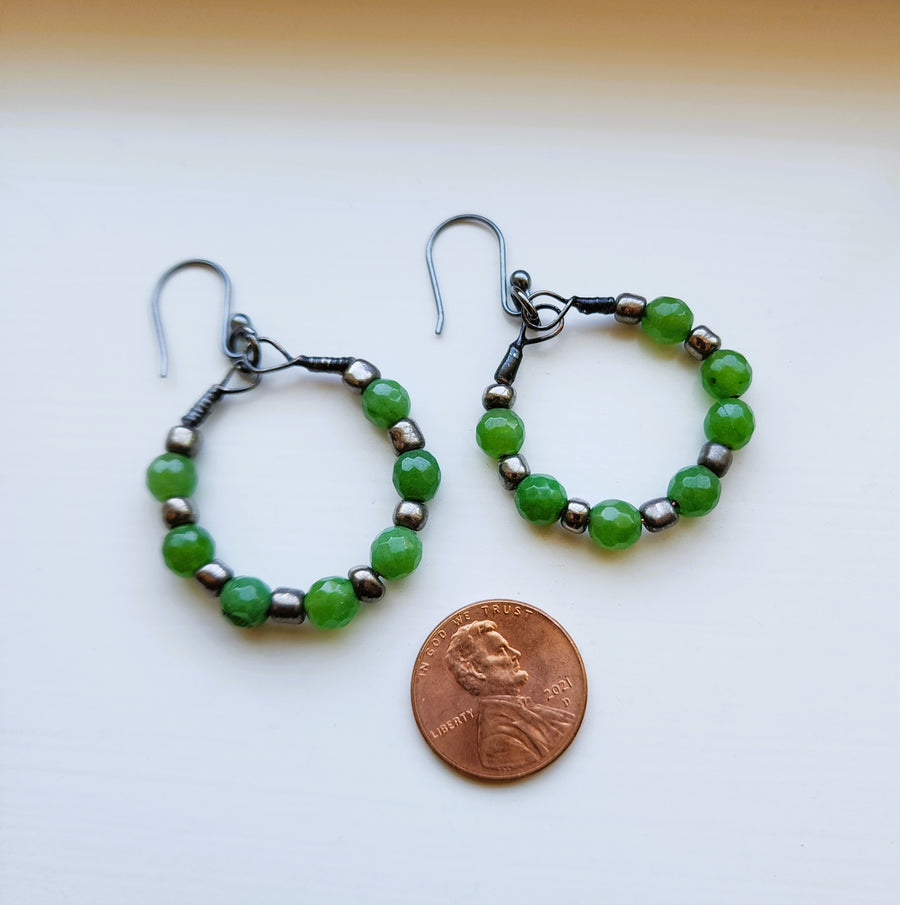 Faceted Green Aventurine Beaded Hoop Earrings