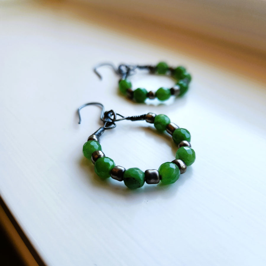 Faceted Green Aventurine Beaded Hoop Earrings