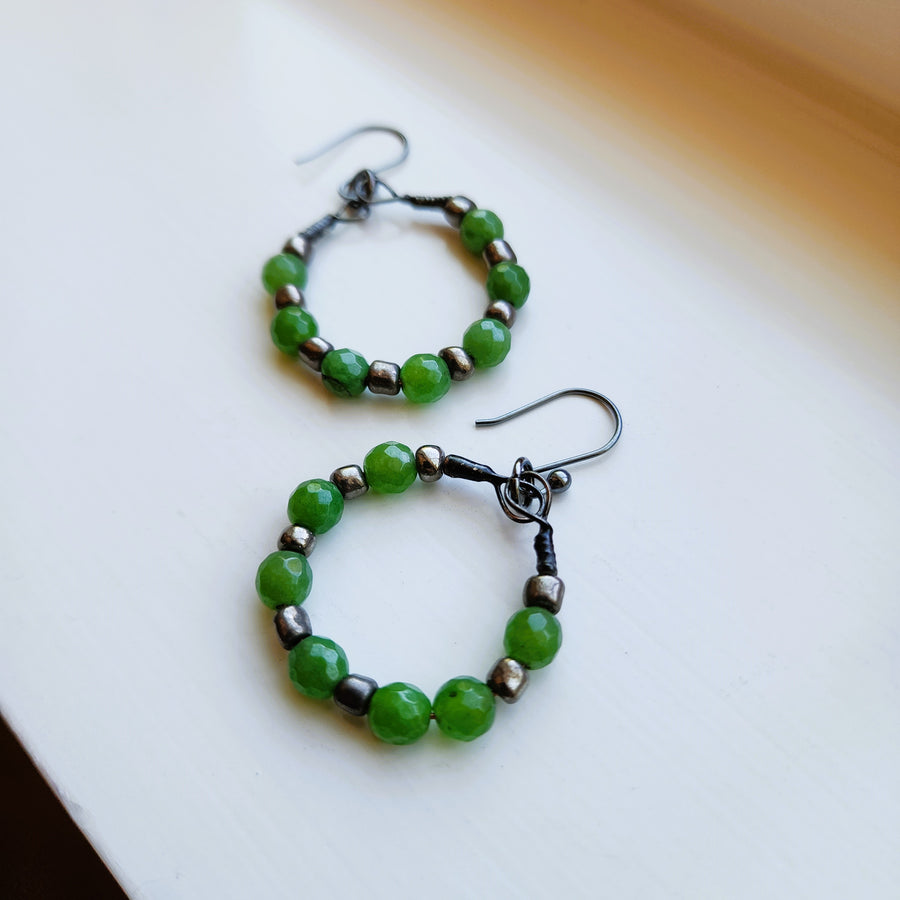 Faceted Green Aventurine Beaded Hoop Earrings