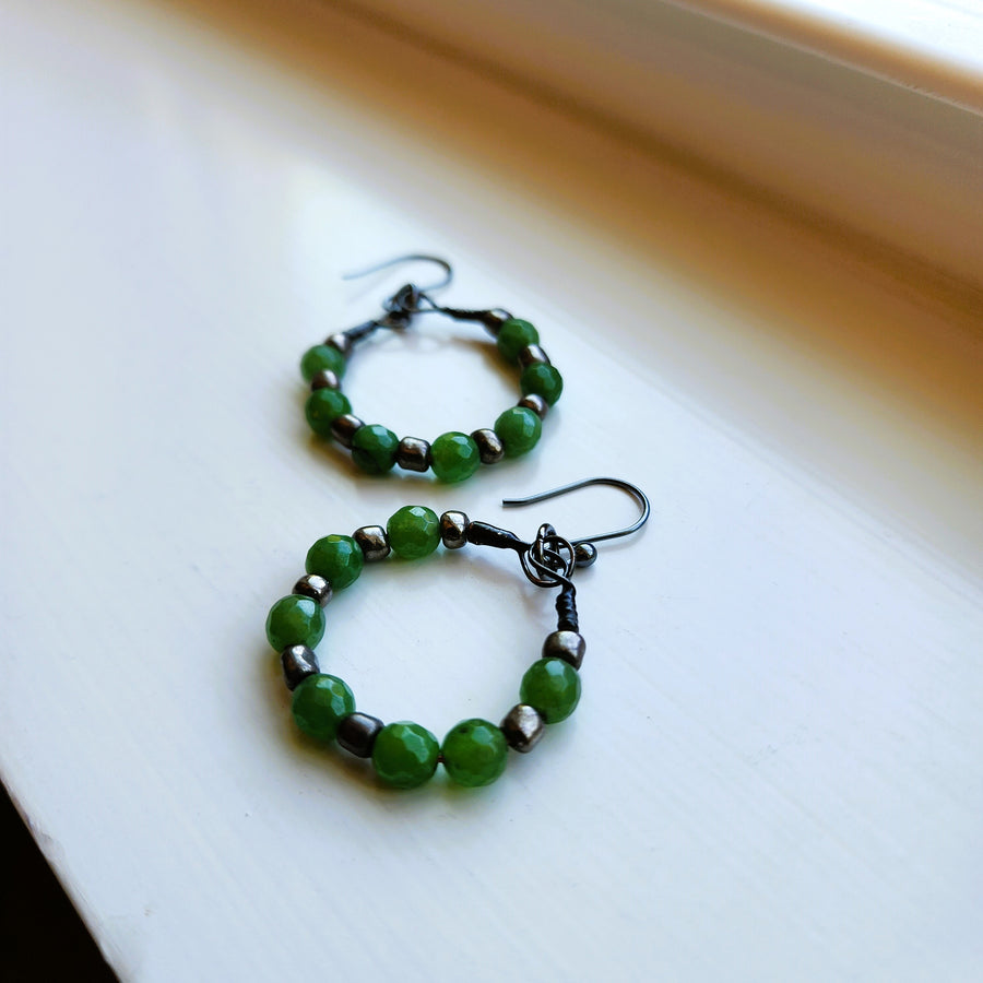 Faceted Green Aventurine Beaded Hoop Earrings