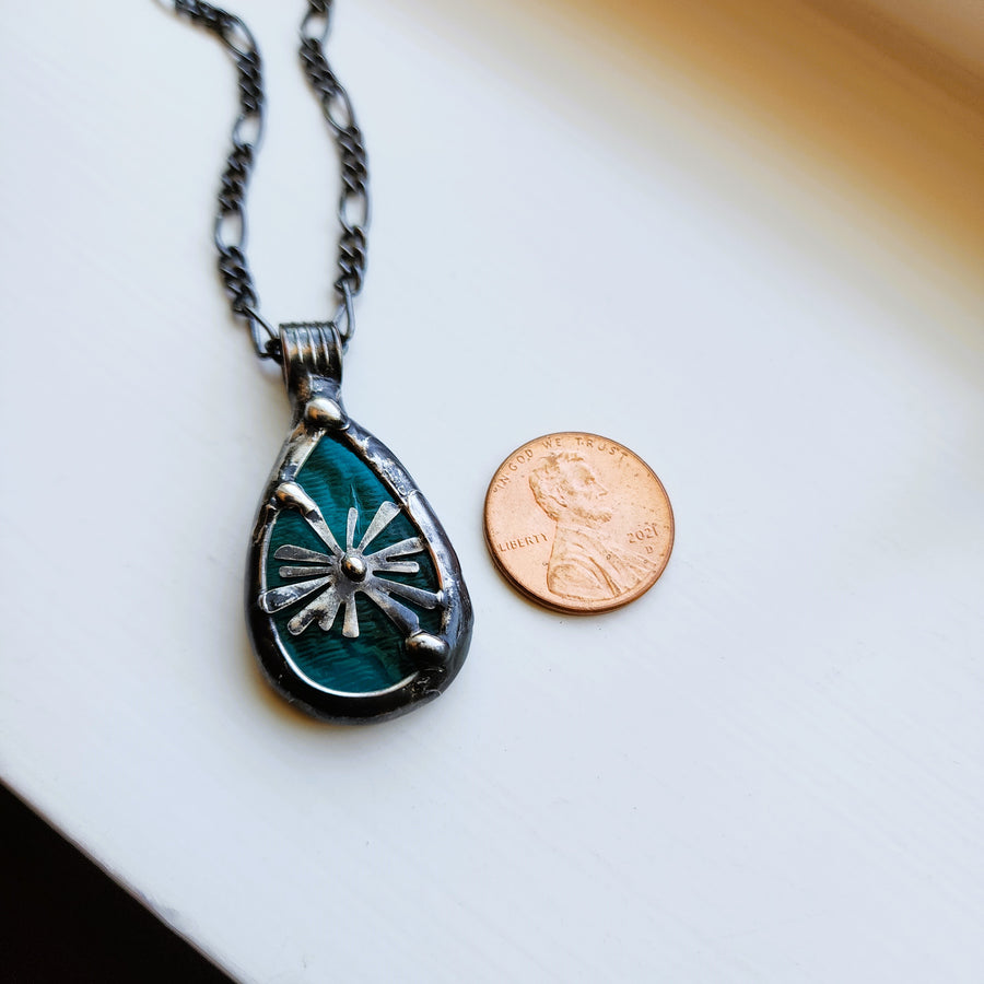 Stained Glass Pendant, Peacock Glass with Starburst Overlay