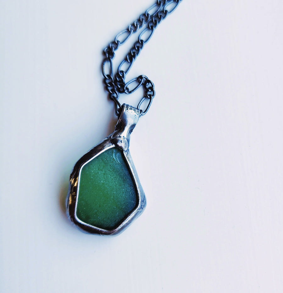 Authentic Green Beach Glass Pendant Necklace