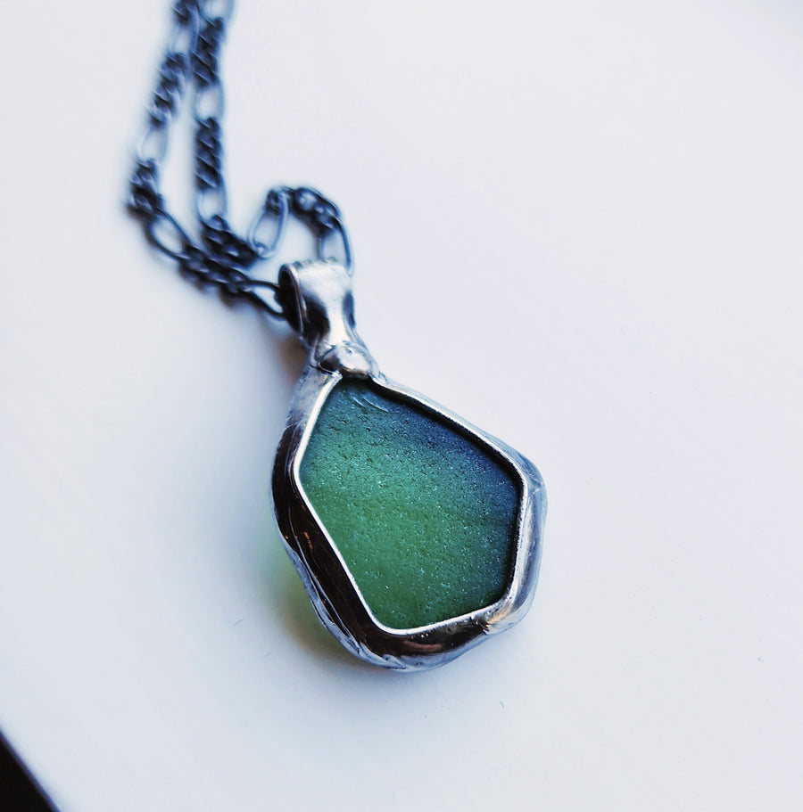 Authentic Green Beach Glass Pendant Necklace