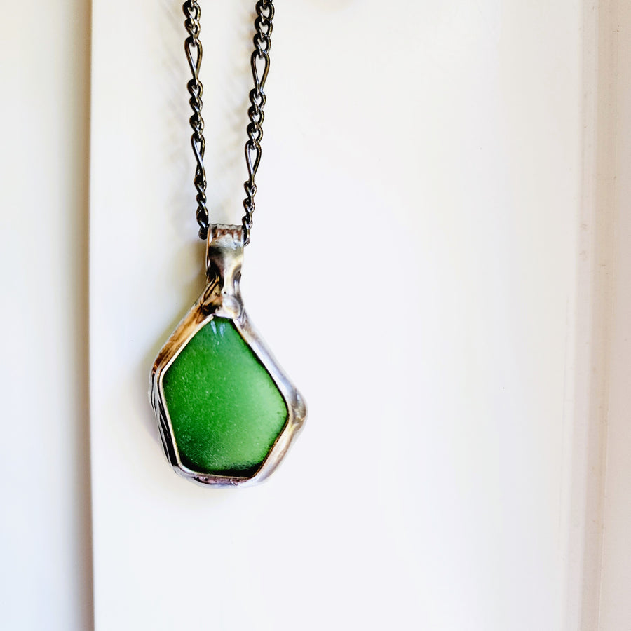 Authentic Green Beach Glass Pendant Necklace