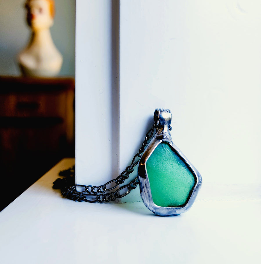 Authentic Green Beach Glass Pendant Necklace