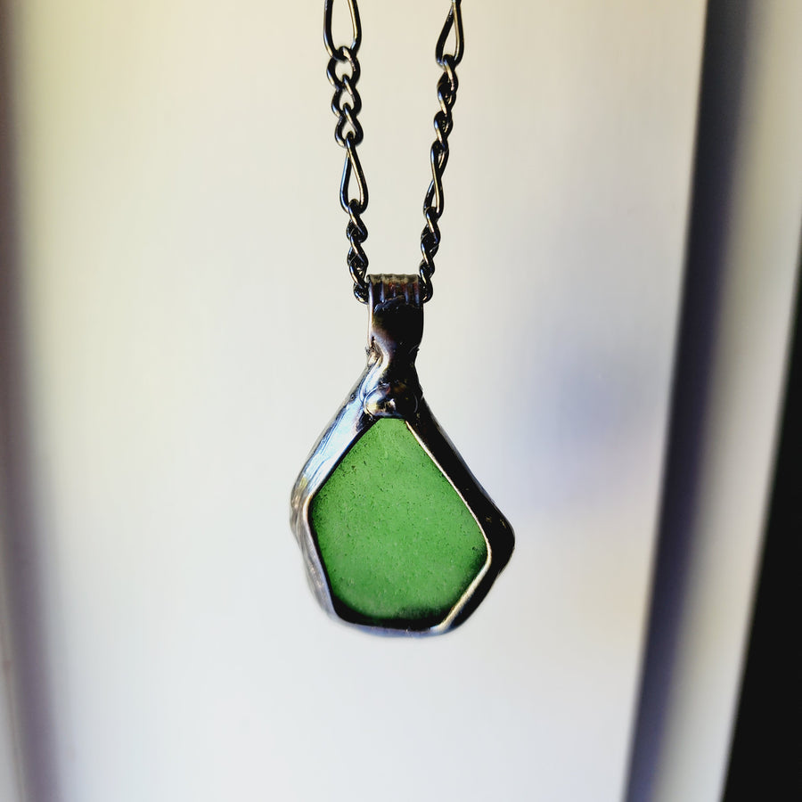 Authentic Green Beach Glass Pendant Necklace