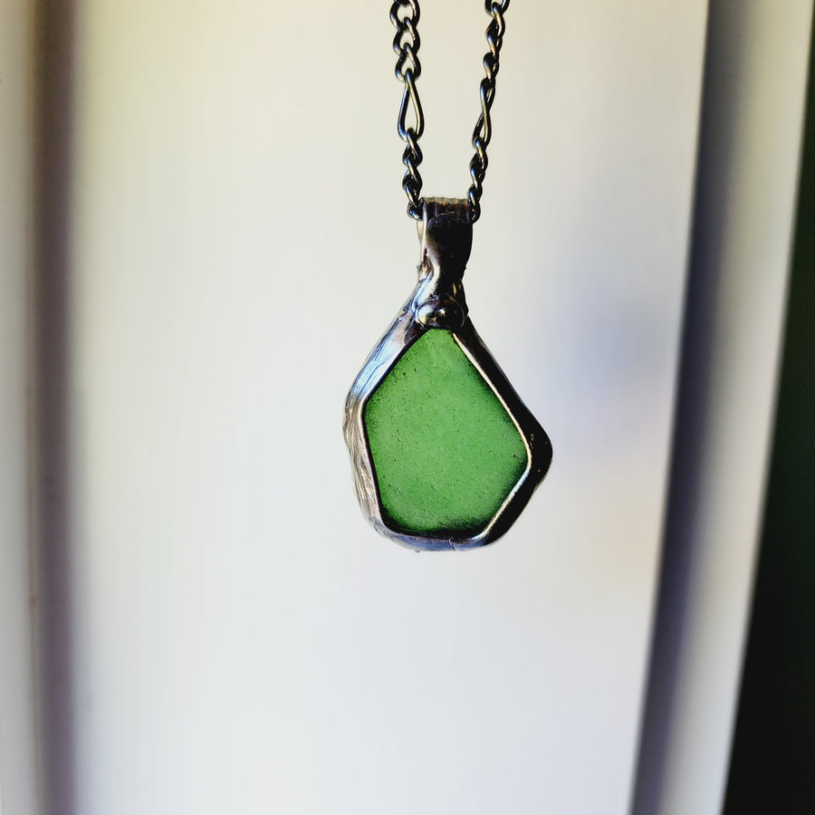 Authentic Green Beach Glass Pendant Necklace