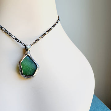 Authentic Green Beach Glass Pendant Necklace