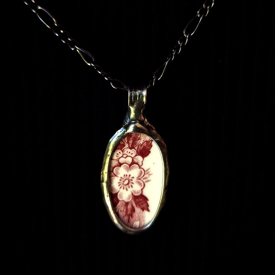 Red and White Broken China Pendant