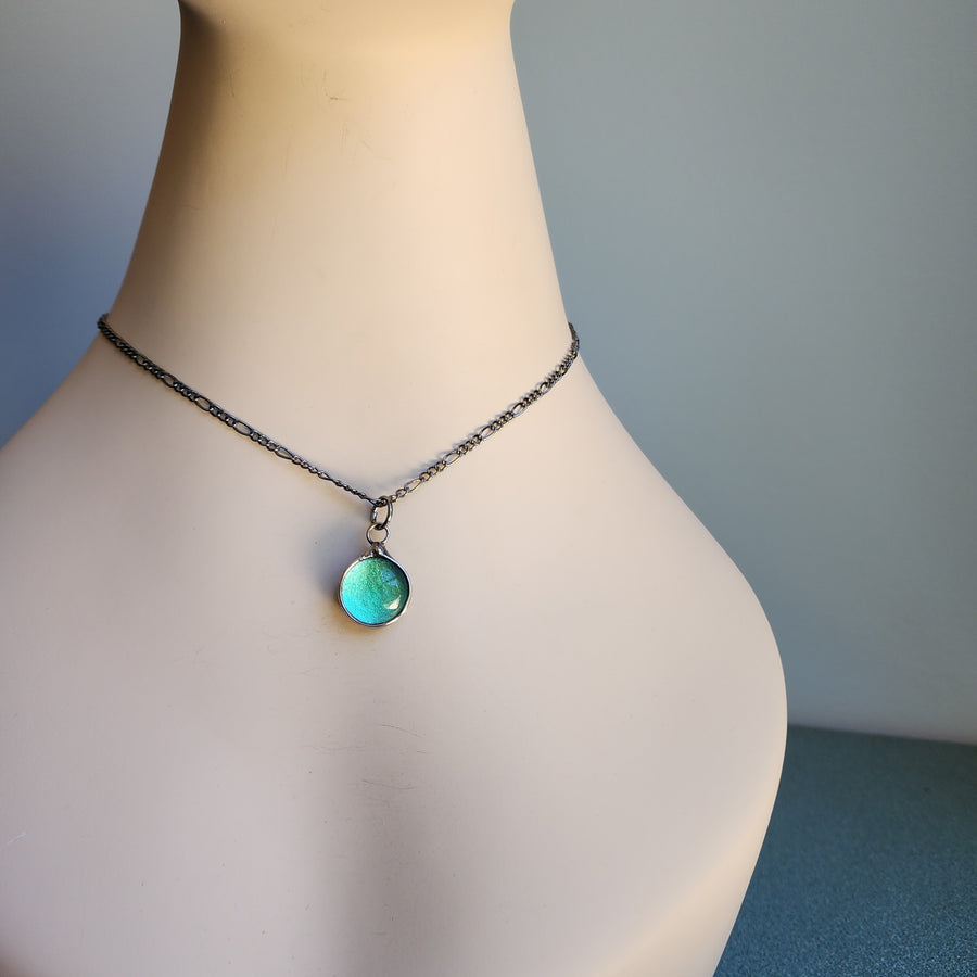 Blue Green Dichroic Dot Necklace