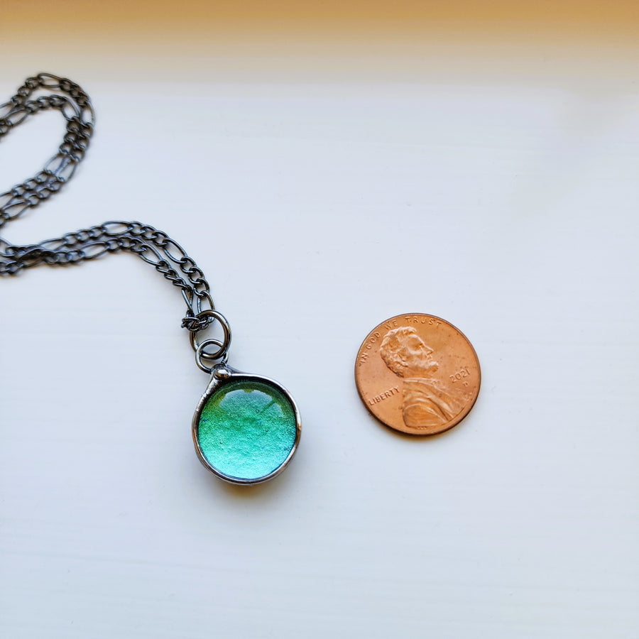 Blue Green Dichroic Dot Necklace