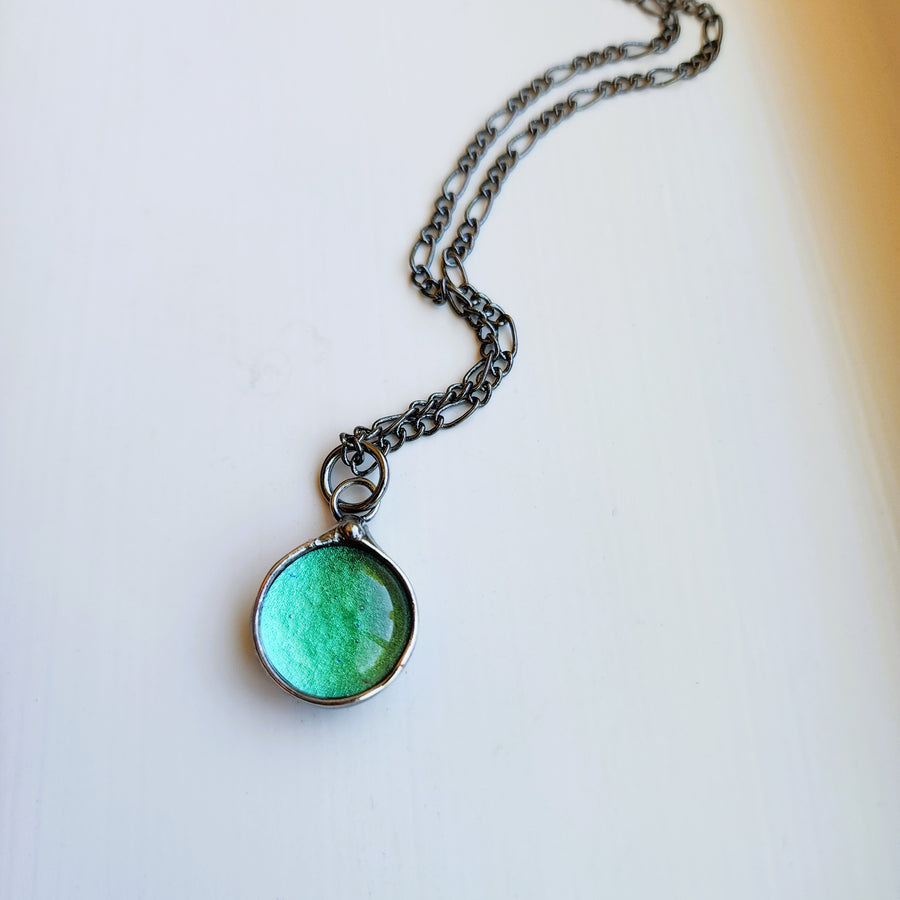 Blue Green Dichroic Dot Necklace