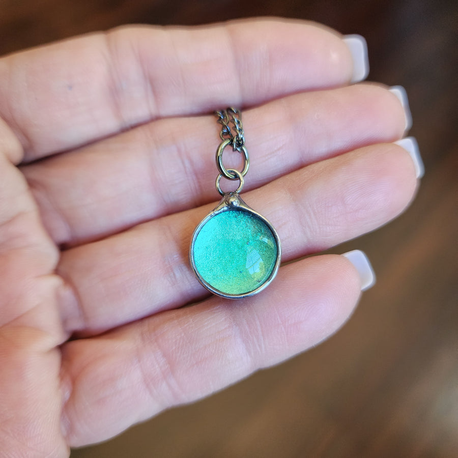 Blue Green Dichroic Dot Necklace