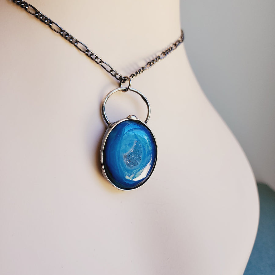 Blue Agate Druzy Pendant Necklace