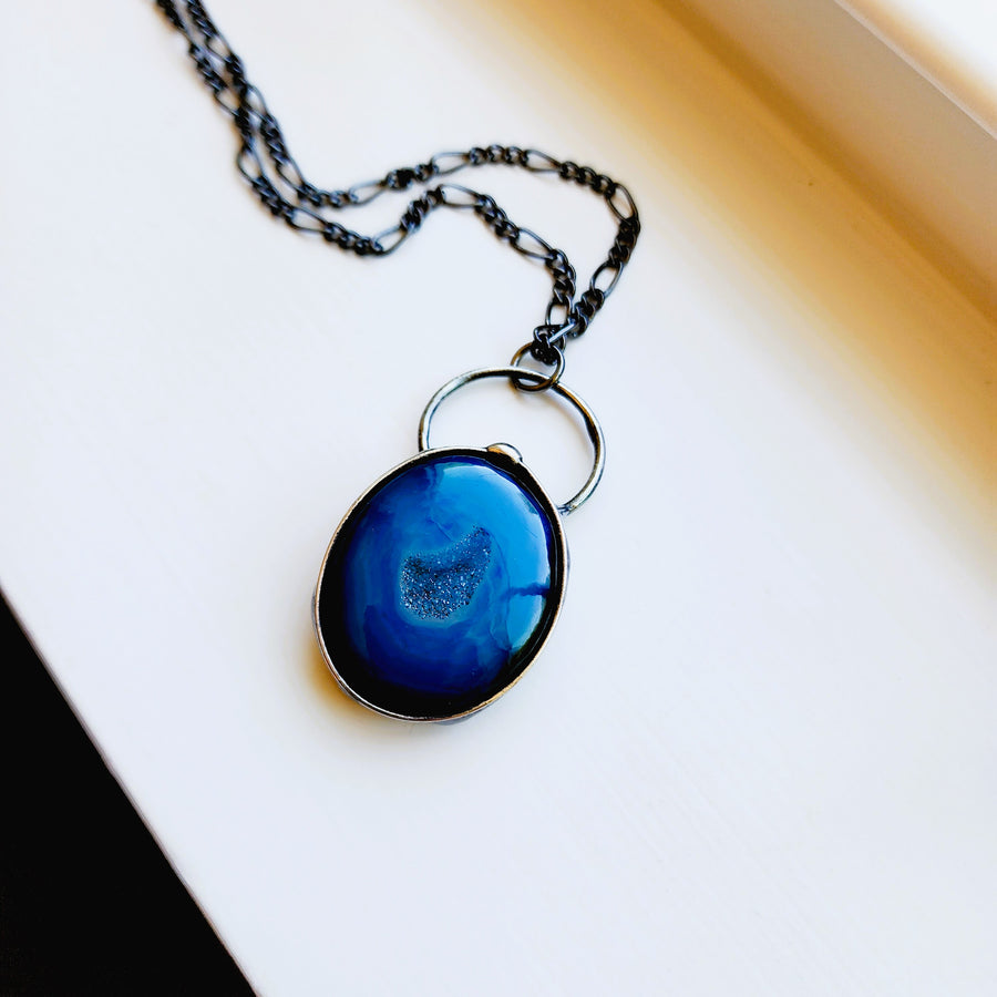 Blue Agate Druzy Pendant Necklace