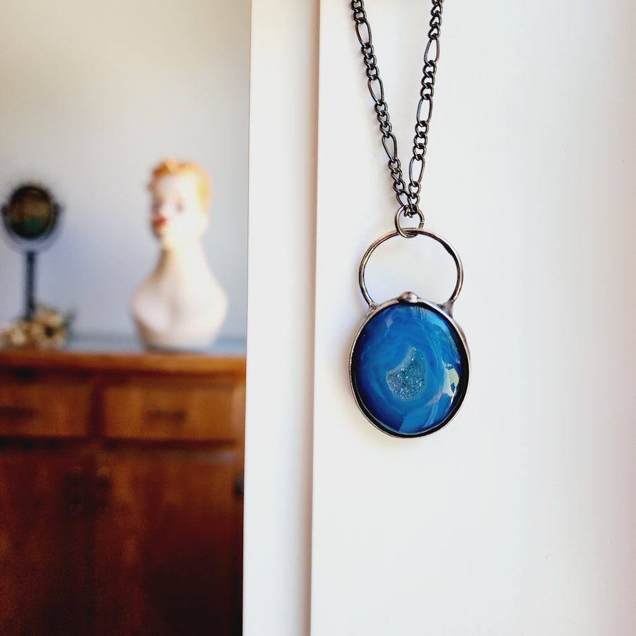 Blue Agate Druzy Pendant Necklace