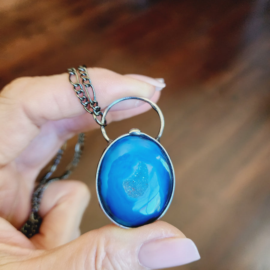 Blue Agate Druzy Pendant Necklace