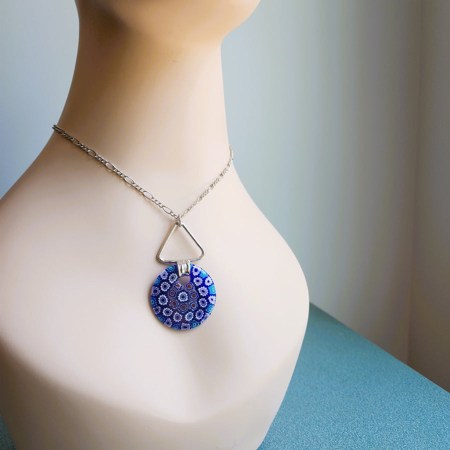 Unique Blue Glass Pendant Necklace