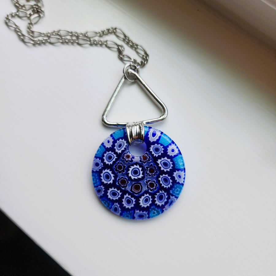 Unique Blue Glass Pendant Necklace