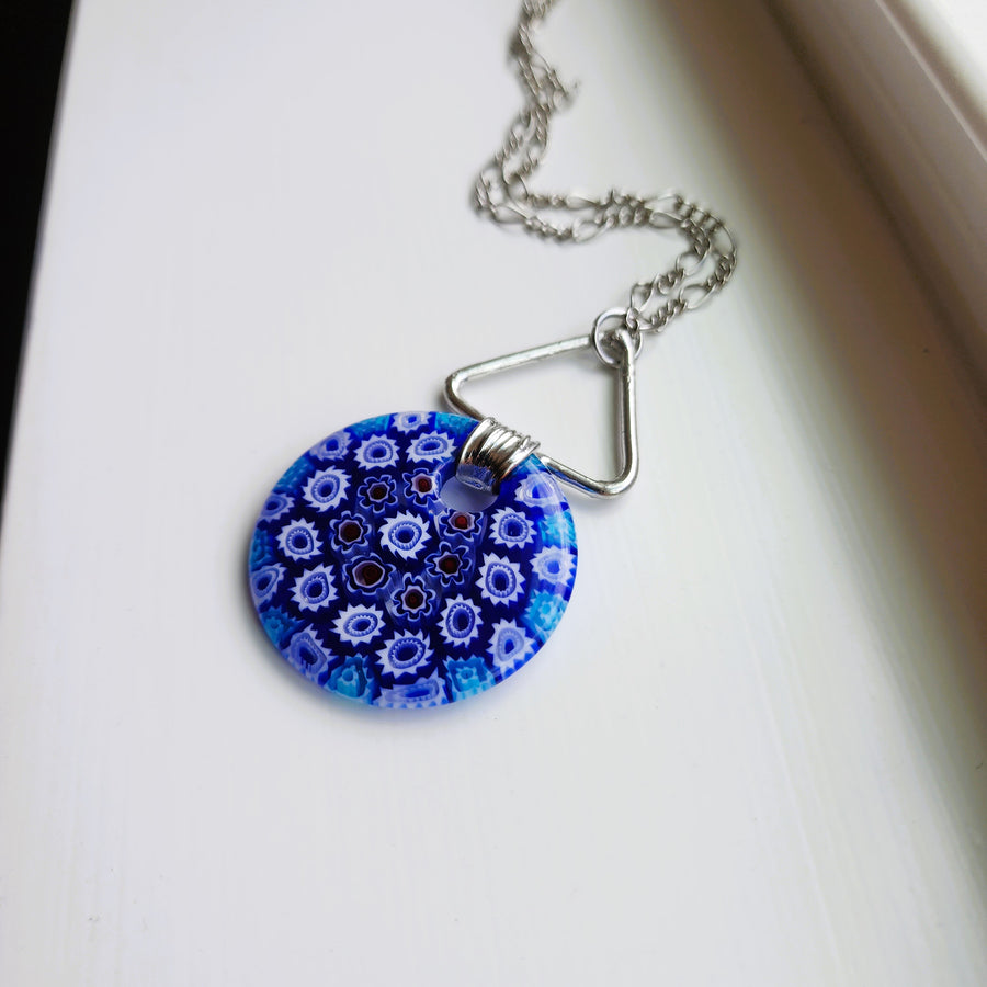 Unique Blue Glass Pendant Necklace