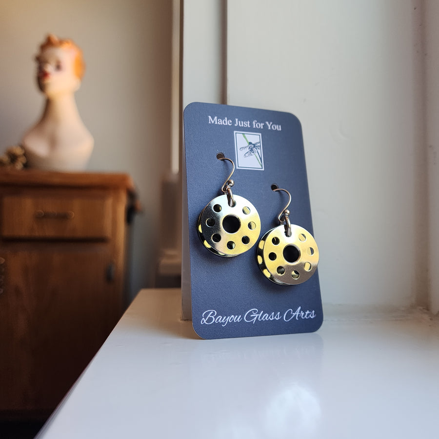 Bobbin Earrings, Gift for Quilter or Seamstress