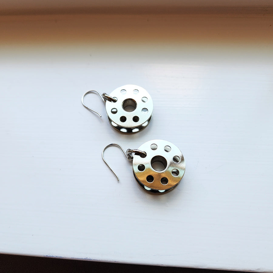 Bobbin Earrings, Gift for Quilter or Seamstress