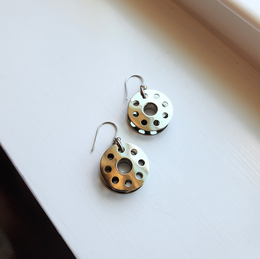 Bobbin Earrings, Gift for Quilter or Seamstress