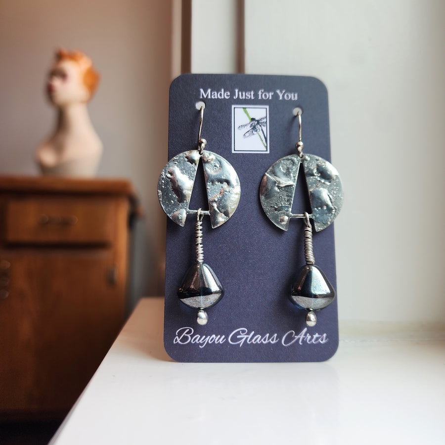 Funky Silver and Black Earrings, Hand Soldered and Formed