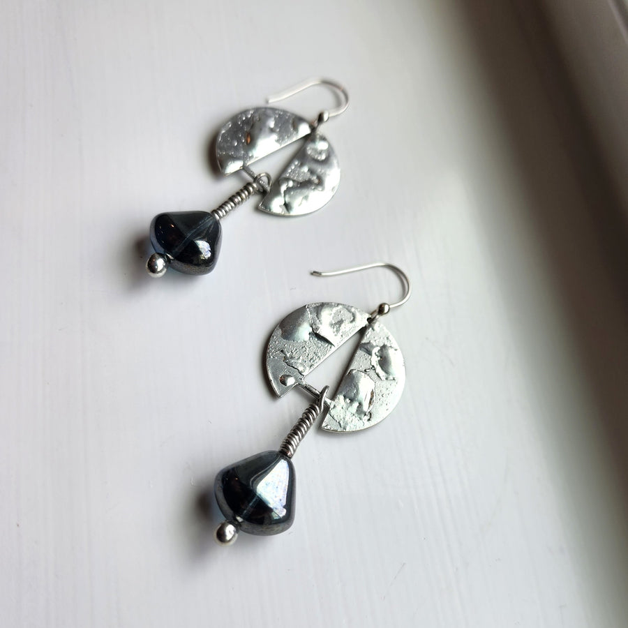 Funky Silver and Black Earrings, Hand Soldered and Formed