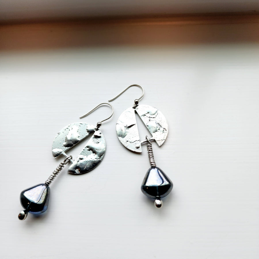 Funky Silver and Black Earrings, Hand Soldered and Formed