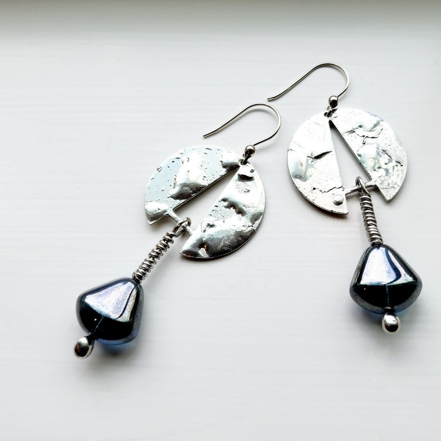 Funky Silver and Black Earrings, Hand Soldered and Formed