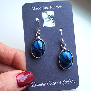 Blue Glass Tiger Eye Earrings