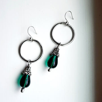 Hand Soldered Silver Hoop Earrings with Bead