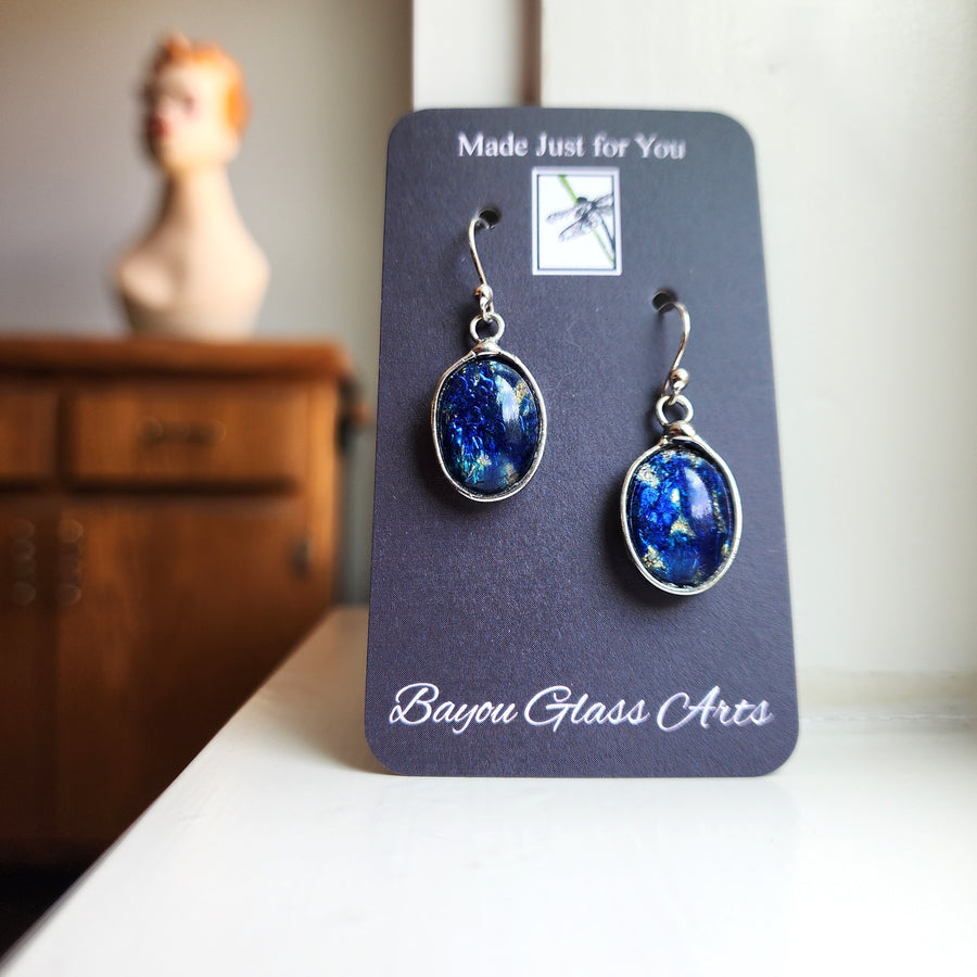 Blue Glass Opal Earrings