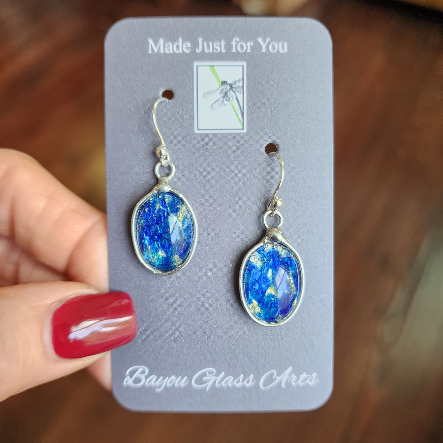 Blue Glass Opal Earrings