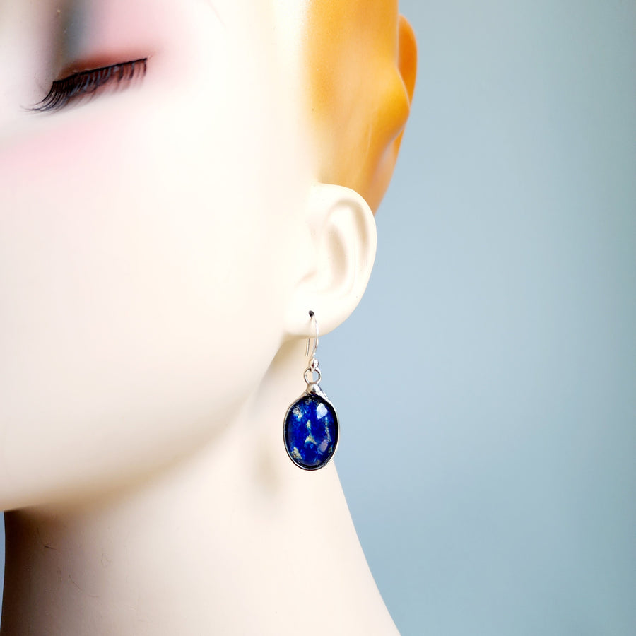 Blue Glass Opal Earrings