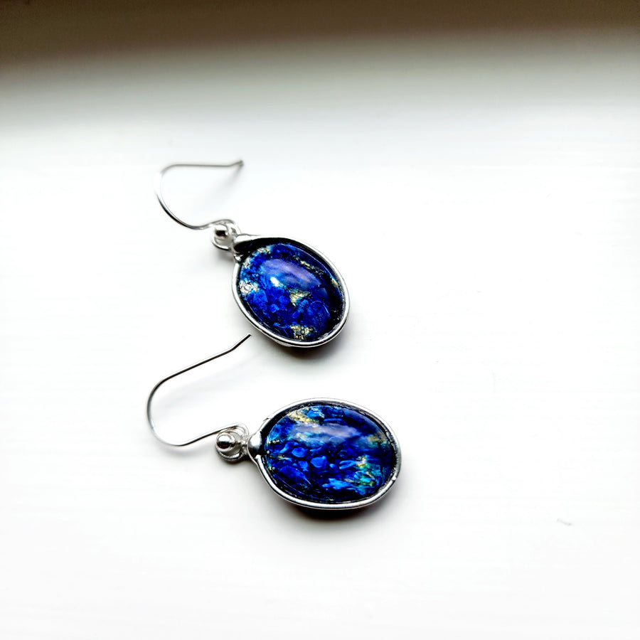 Blue Glass Opal Earrings