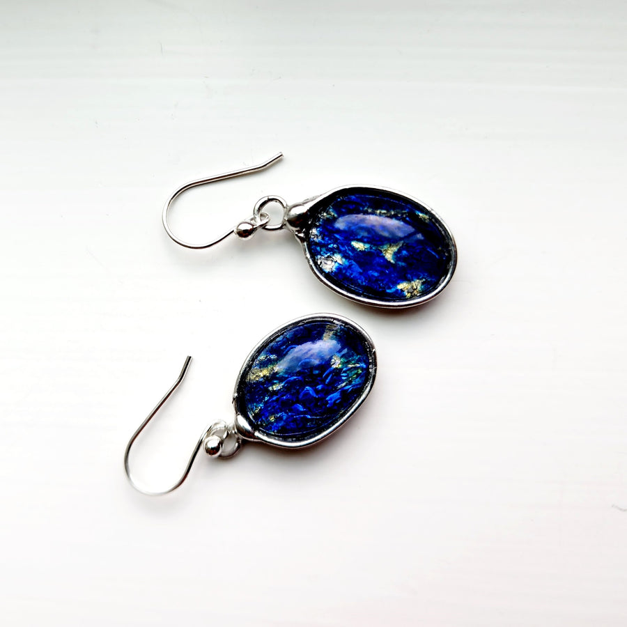 Blue Glass Opal Earrings