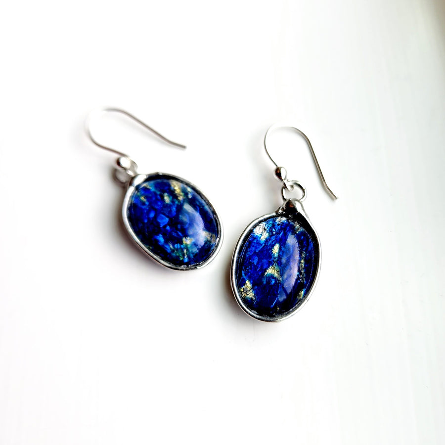 Blue Glass Opal Earrings