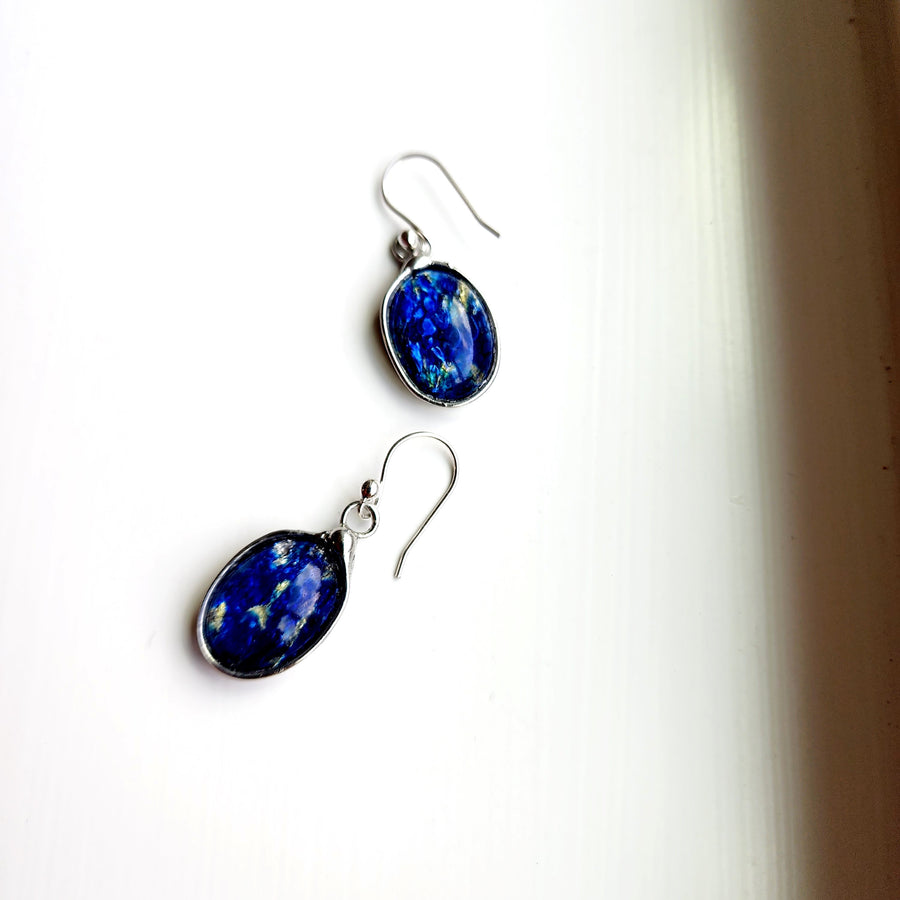 Blue Glass Opal Earrings