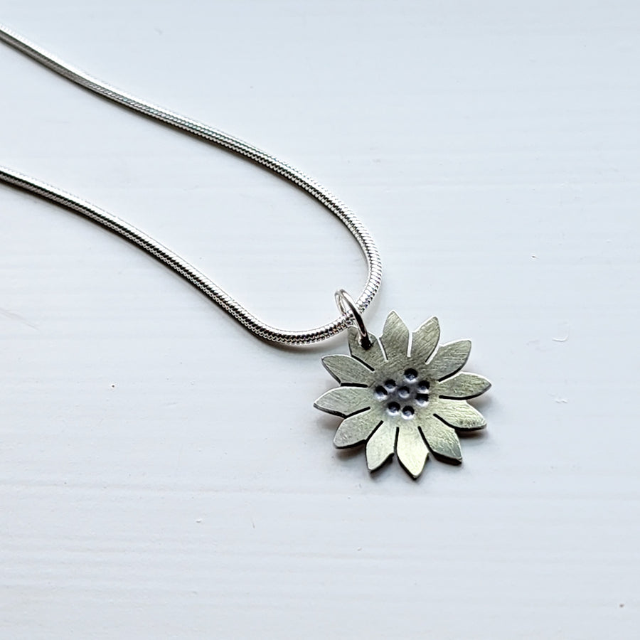 Hand Cut Sterling Silver Sunflower Necklace