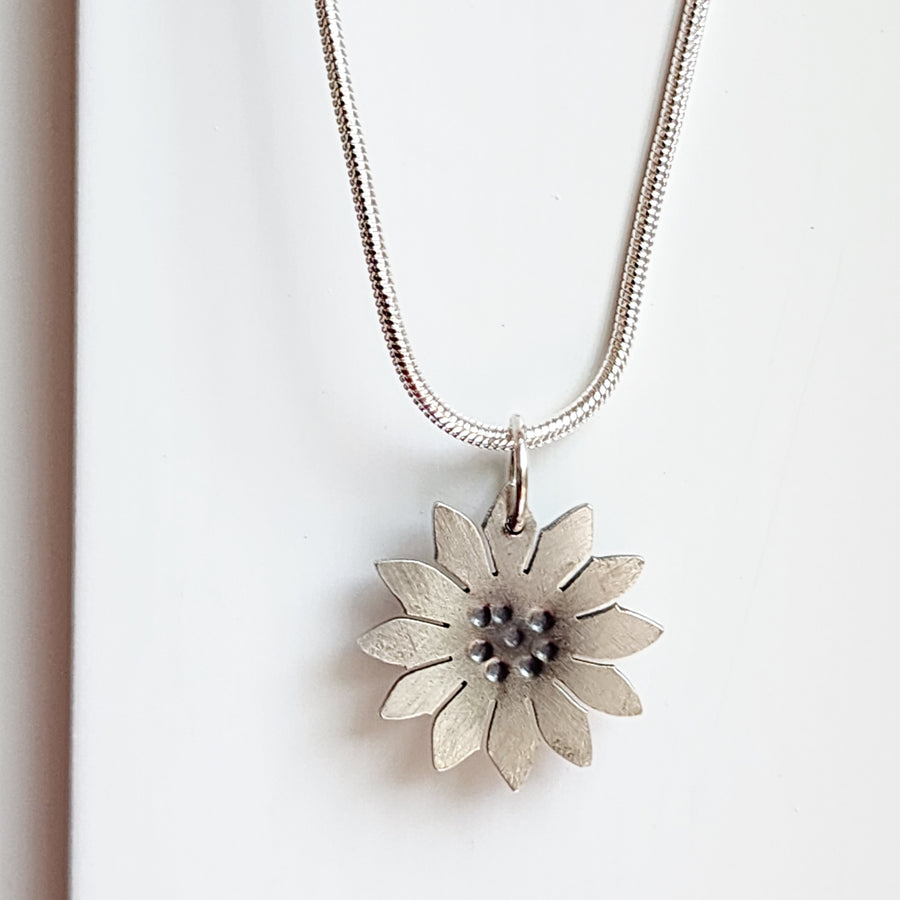 Hand Cut Sterling Silver Sunflower Necklace