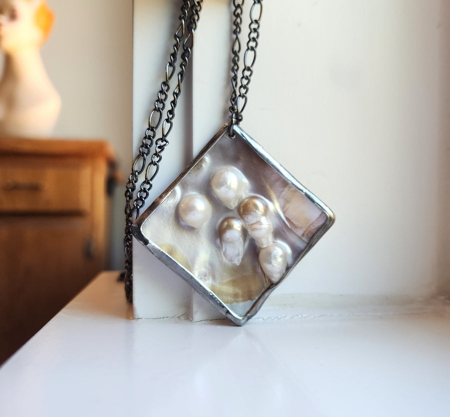 Large Mother of Pearl Statement Pendant Necklace