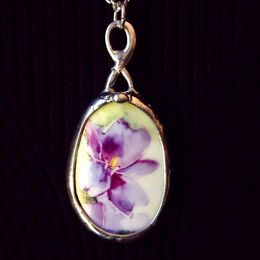 SOLD - Violet Pendant, Repurposed Broken China Pendant