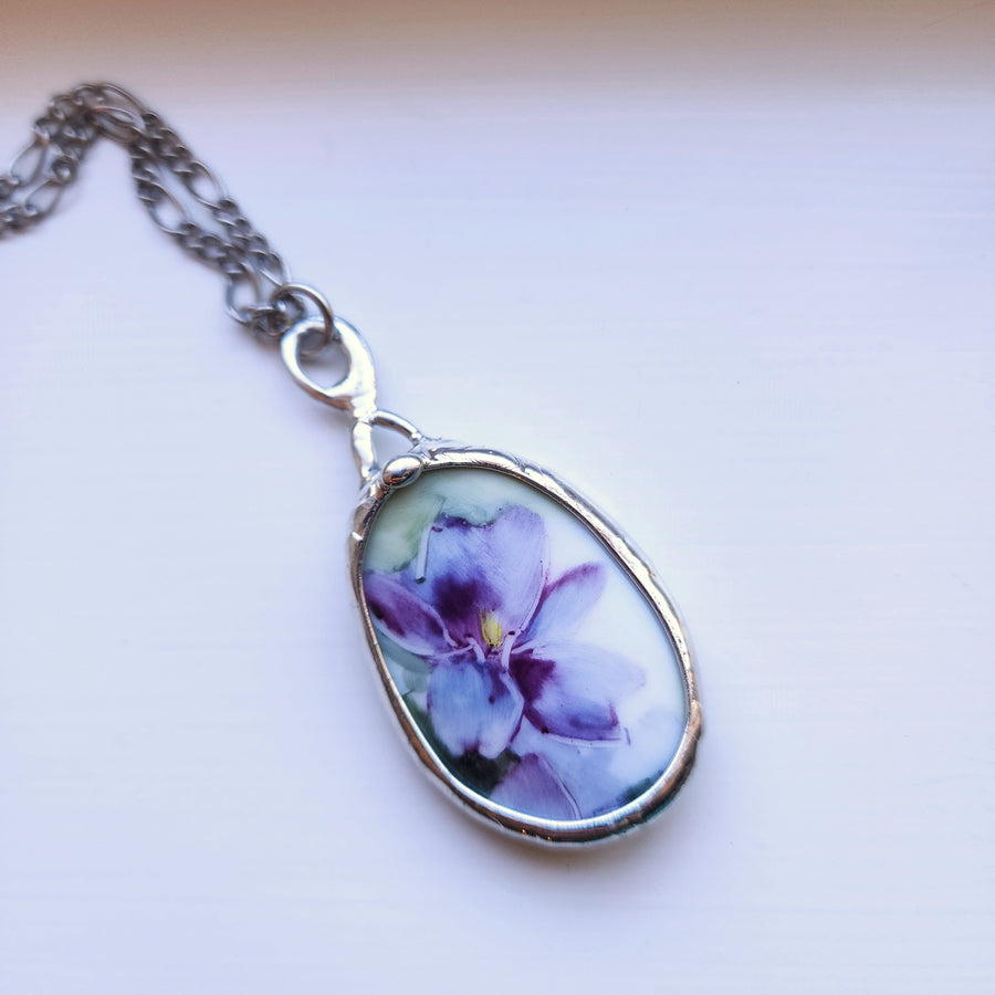 SOLD - Violet Pendant, Repurposed Broken China Pendant