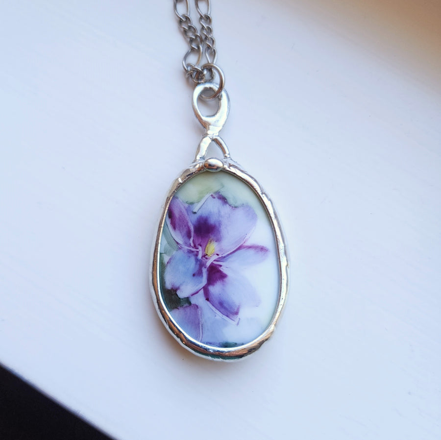 SOLD - Violet Pendant, Repurposed Broken China Pendant