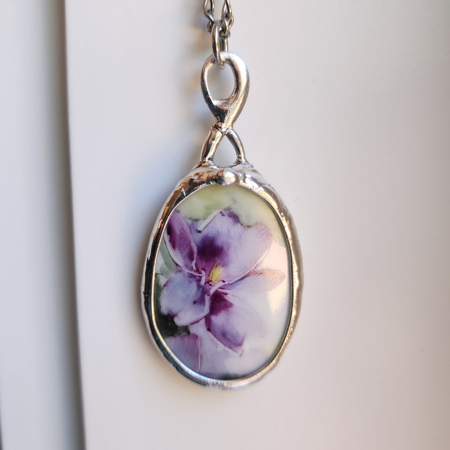 SOLD - Violet Pendant, Repurposed Broken China Pendant