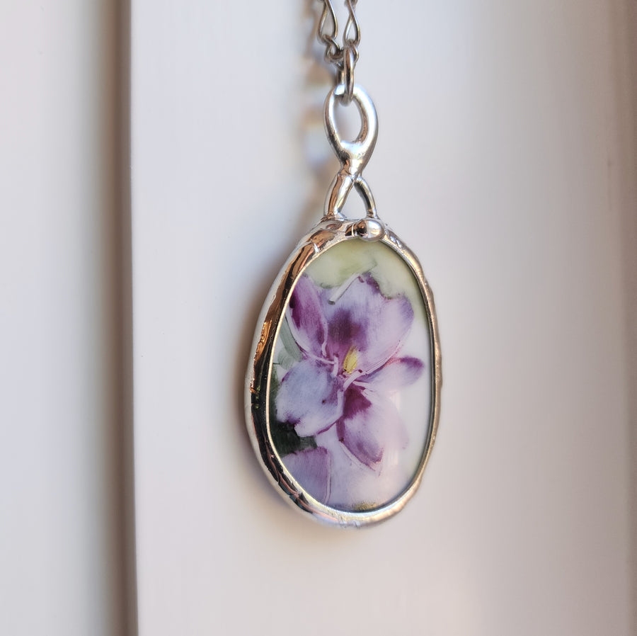 SOLD - Violet Pendant, Repurposed Broken China Pendant