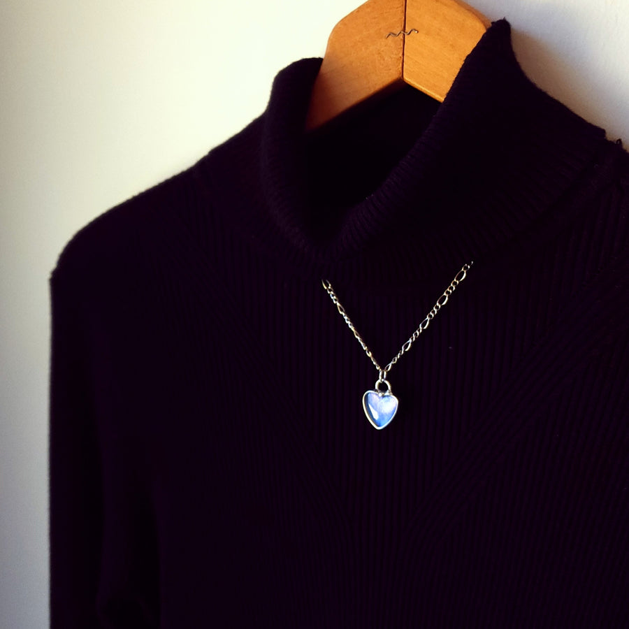 Blue Heart Pendant, Small and Minimalist Necklace