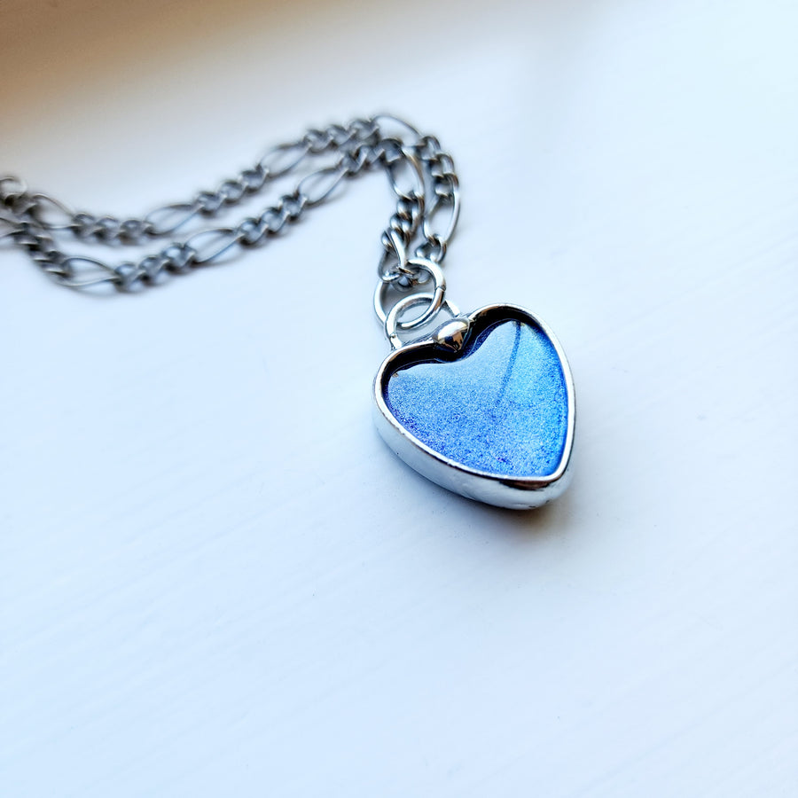 Blue Heart Pendant, Small and Minimalist Necklace